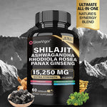 GlowVigor Shilajit 9000 Panax Ginseng 1500MG Ashwagandha 2000MG Rhodiola Rosea 999MG, Turmeric 500MG, Gingko Biloba 500MG, Stinging Nettle 250MG